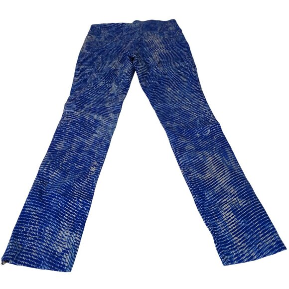 DFA New York Blue Printed Fitted Skinny Leggings Women Size XS-S Ankle Zipper - Picture 4 of 9